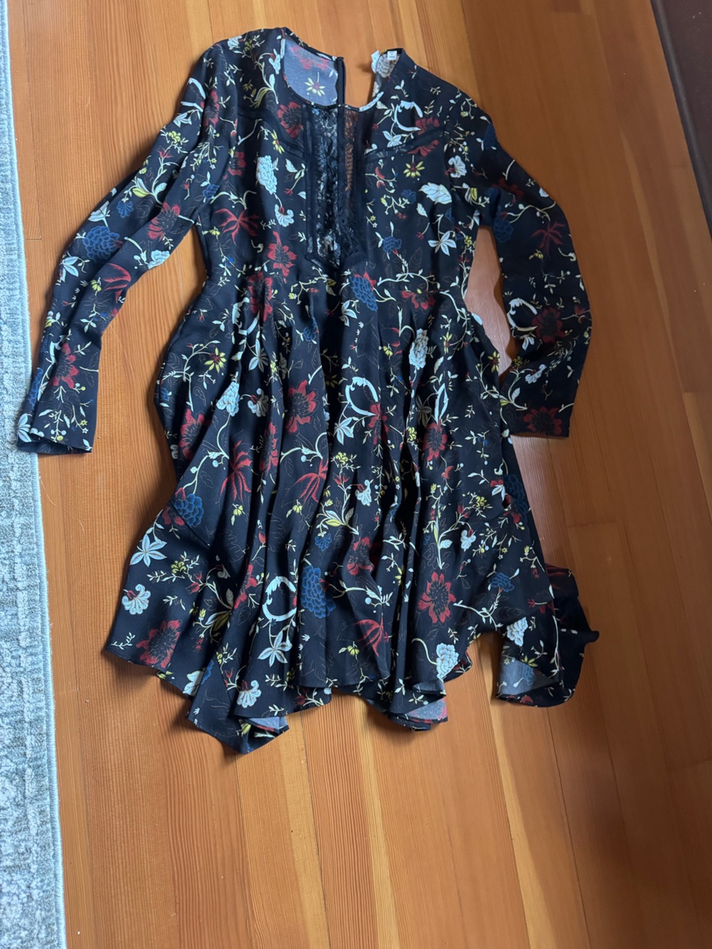 A.L.C. Black Floral Print Long-Sleeve Dress